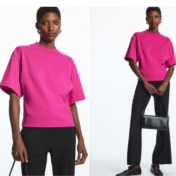 NWOT COS Mock Neck Fuchsia T-Shirt Size XS 100% Cotton - Picture 4 of 10